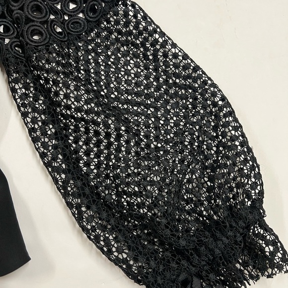 Self Portrait Womens Black Silk Blend Floral Lace Off The Shoulder Blouse US 6 - Picture 7 of 10